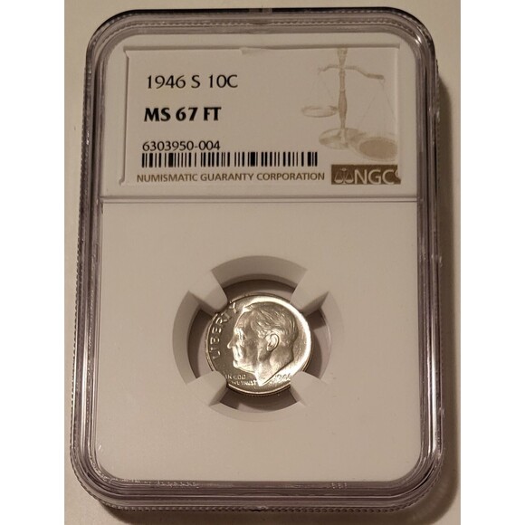 1946 S Roosevelt Dime MS67 FT NGC - Picture 1 of 4